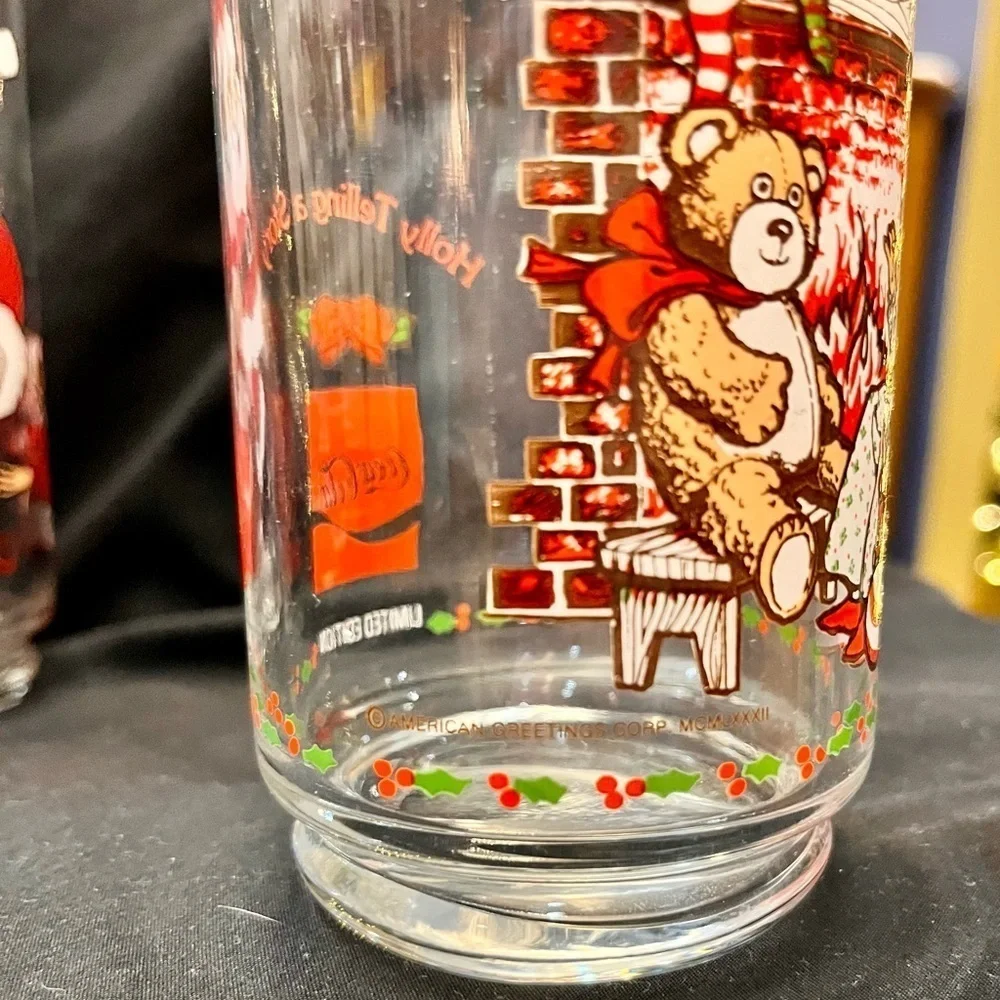 3 Vtg Christmas Tumbler Glasses Mixed Lot Coca Cola McCrory American Greetings